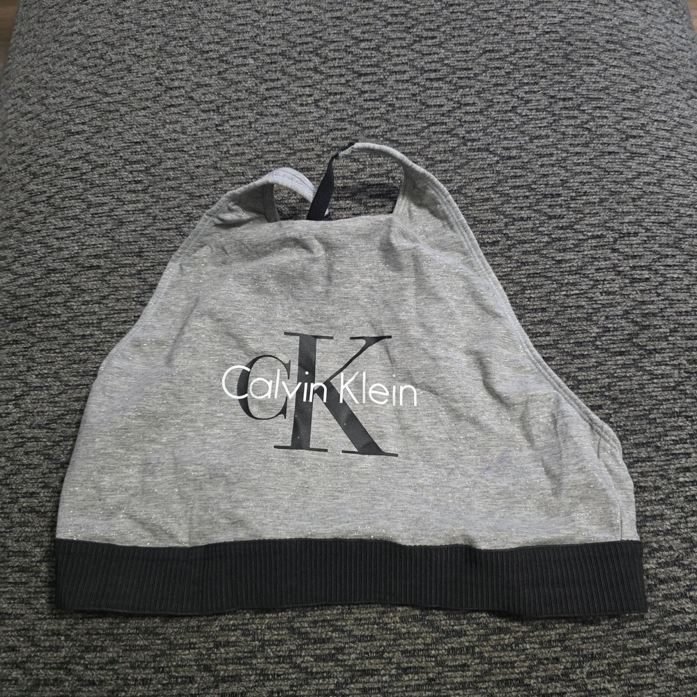 Calvin Klein‎ Bralette Womens Medium Gray Black Good Shimmer High Neck Logo